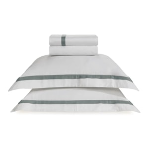 Jogo de Cama King 100% Algodão Egípcio 300 Fios Branco/Azul Vercelli Trussardi