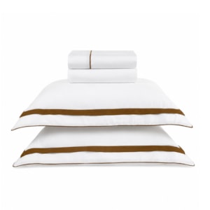 Jogo de Cama King 100% Algodão Egípcio 300 Fios Branco/Bronze Lara Karsten