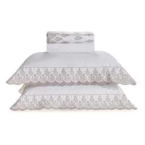 Jogo de Cama King 100% Algodão Egípcio 300 Fios Branco/Legno Brezza Trussardi