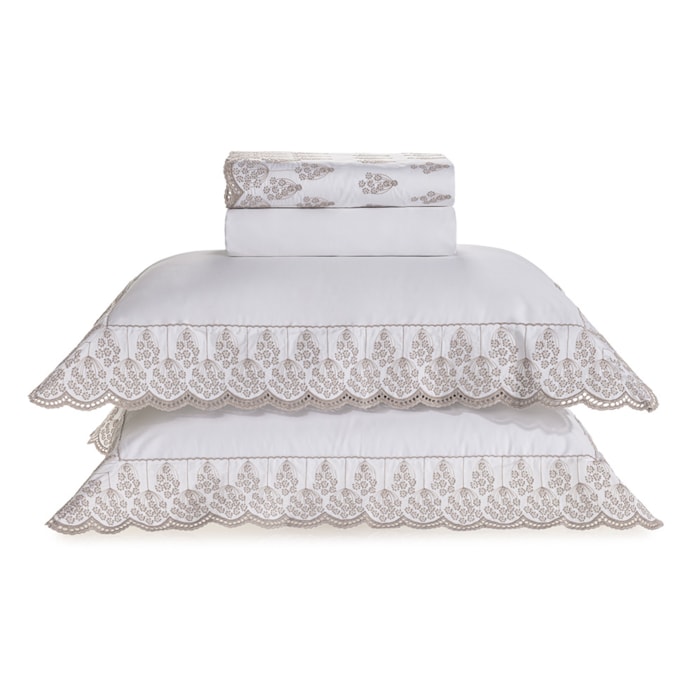 Jogo de Cama King 100% Algodão Egípcio 300 Fios Branco/Legno Brezza Trussardi - Madel Home