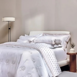 Jogo de Cama King 100% Algodão Egípcio 300 Fios Branco/Legno Brezza Trussardi