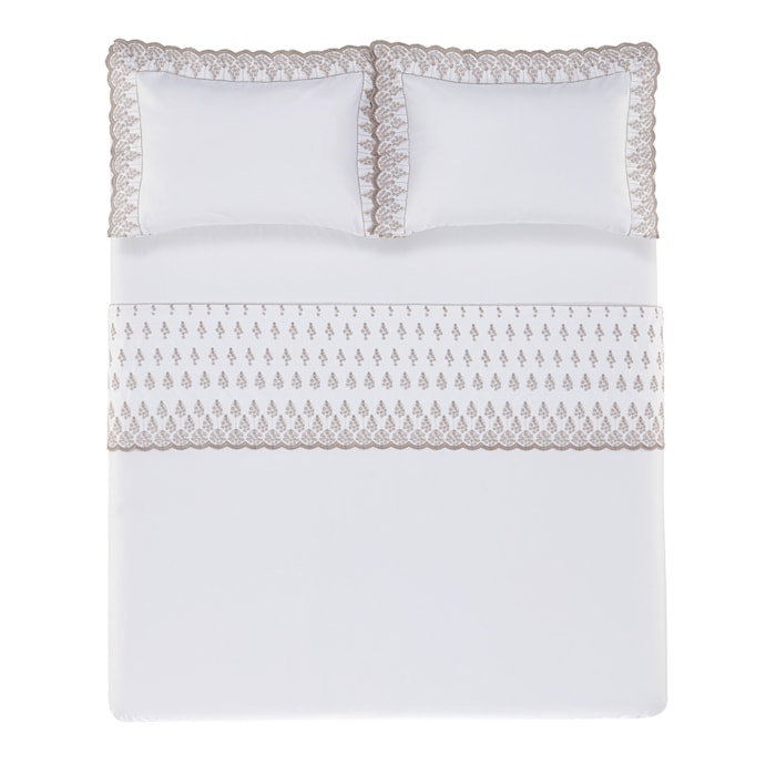 Jogo de Cama King 100% Algodão Egípcio 300 Fios Branco/Legno Brezza Trussardi - Madel Home