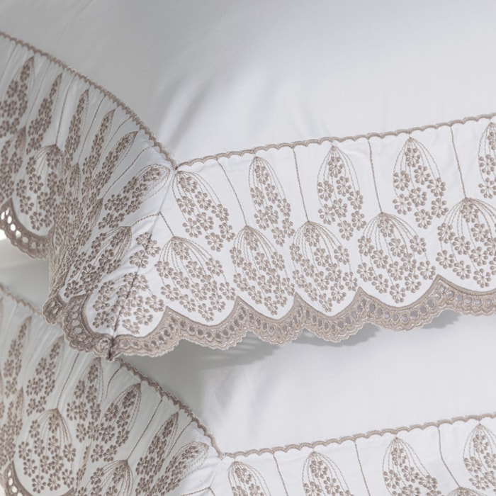 Jogo de Cama King 100% Algodão Egípcio 300 Fios Branco/Legno Brezza Trussardi - Madel Home