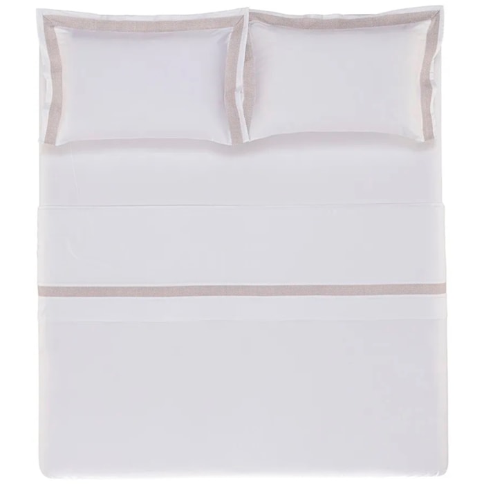 Jogo de Cama King 100% Algodão Egípcio 300 Fios Branco/Legno Porto Trussardi - Madel Home
