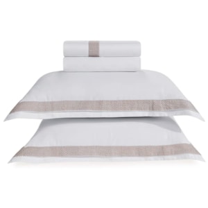 Jogo de Cama King 100% Algodão Egípcio 300 Fios Branco/Legno Porto Trussardi