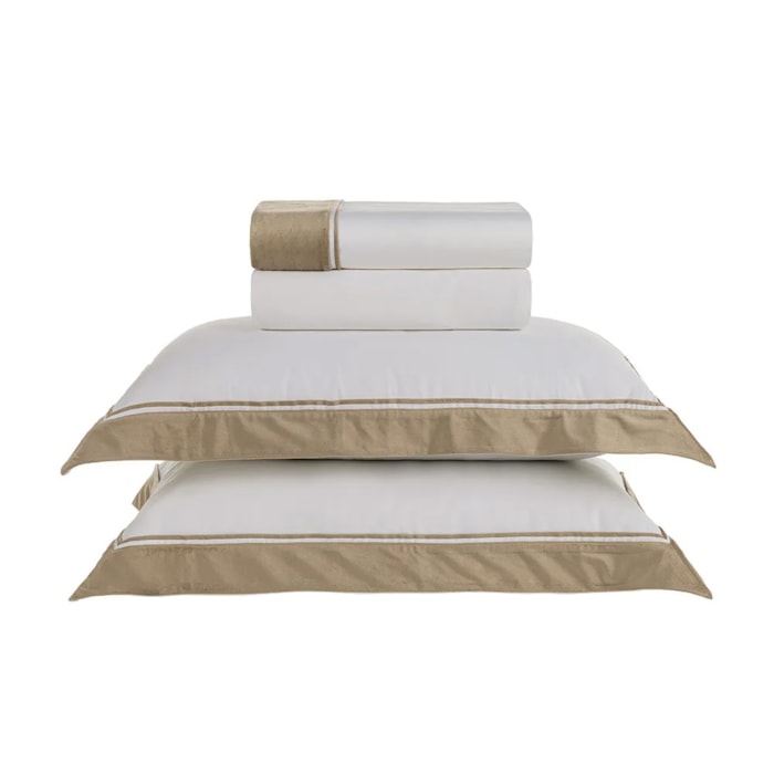 Jogo de Cama King 100% Algodão Egípcio 300 Fios Branco/Nocciola Valestro Trussardi - Madel Home
