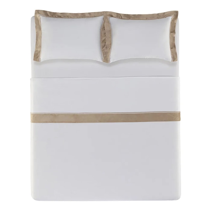 Jogo de Cama King 100% Algodão Egípcio 300 Fios Branco/Nocciola Valestro Trussardi - Madel Home