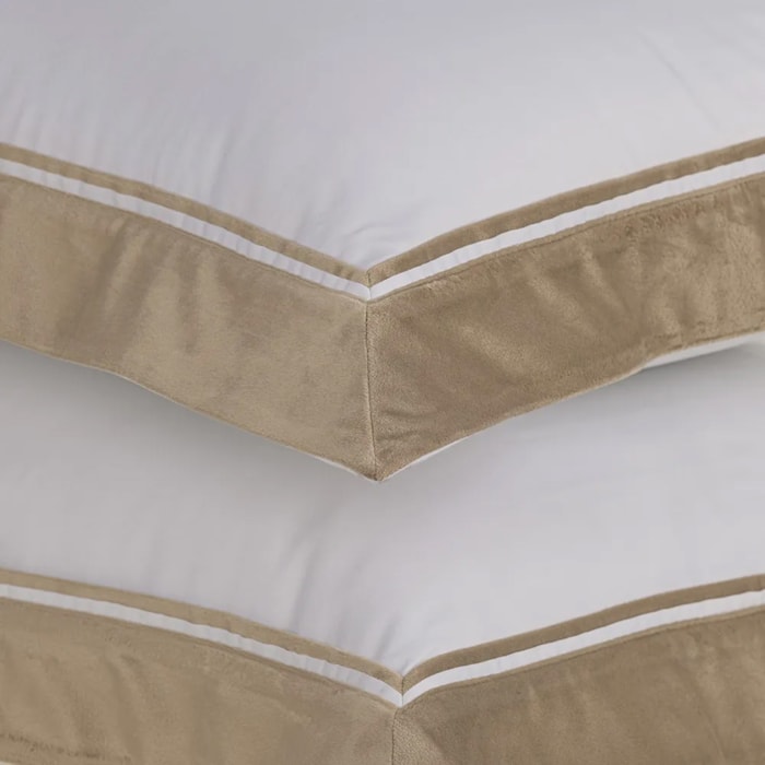Jogo de Cama King 100% Algodão Egípcio 300 Fios Branco/Nocciola Valestro Trussardi - Madel Home