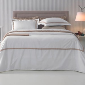 Jogo de Cama King 100% Algodão Egípcio 300 Fios Branco/Nocciola Vercelli Trussardi