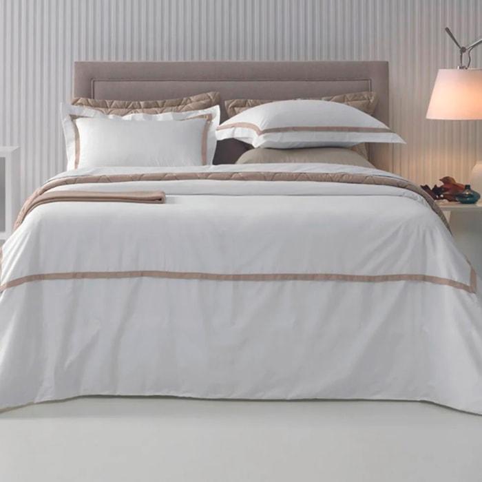 Jogo de Cama King 100% Algodão Egípcio 300 Fios Branco/Nocciola Vercelli Trussardi - Madel Home