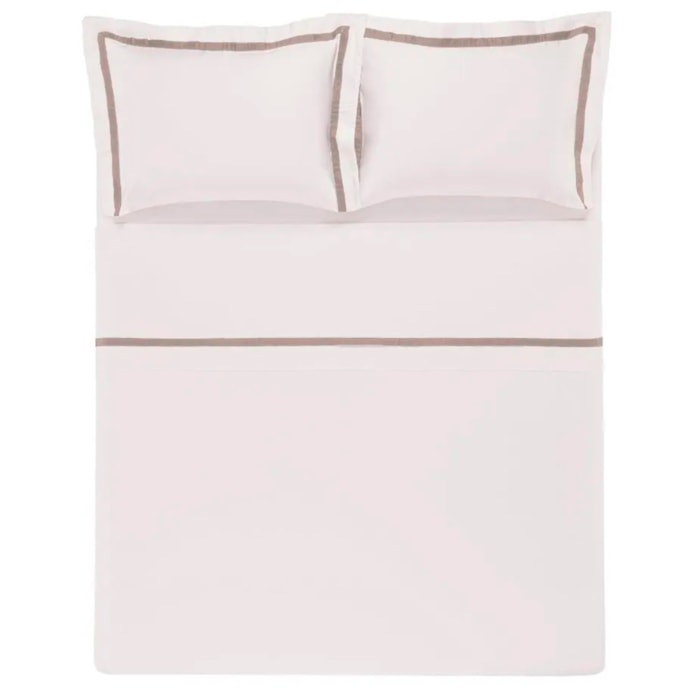 Jogo de Cama King 100% Algodão Egípcio 300 Fios Branco/Nocciola Vercelli Trussardi - Madel Home