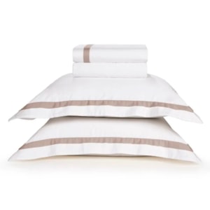 Jogo de Cama King 100% Algodão Egípcio 300 Fios Branco/Nocciola Vercelli Trussardi