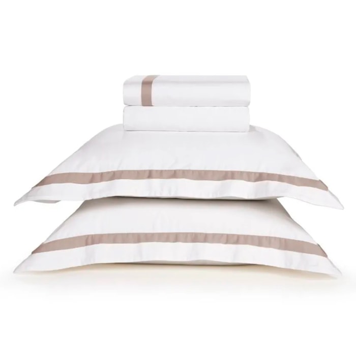 Jogo de Cama King 100% Algodão Egípcio 300 Fios Branco/Nocciola Vercelli Trussardi - Madel Home