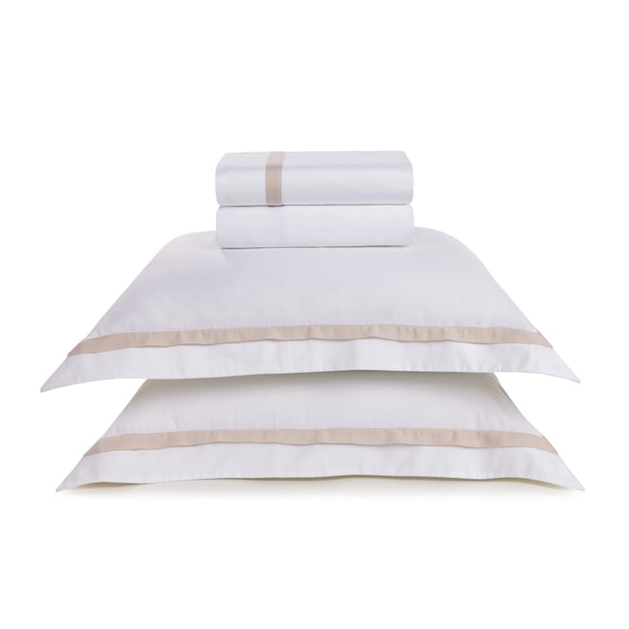 Jogo de Cama King 100% Algodão Egípcio 300 Fios Branco/Rose Vercelli Trussardi - Madel Home