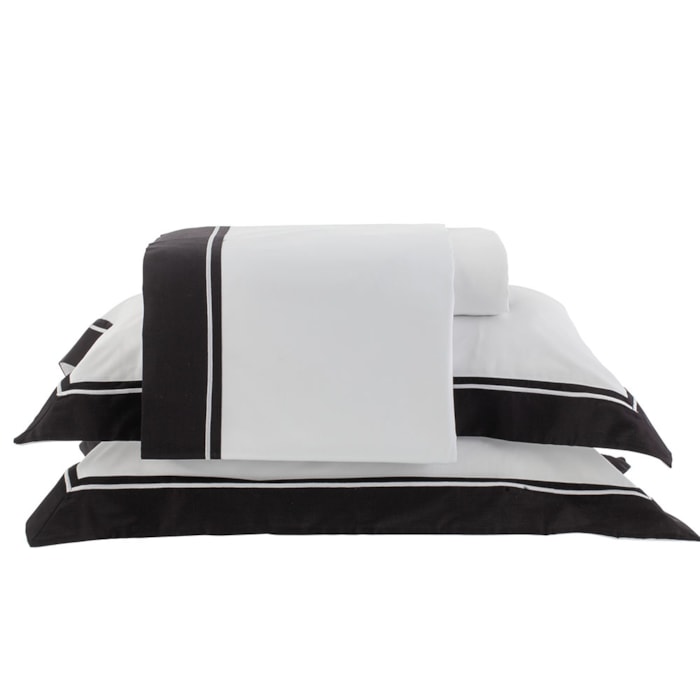Jogo de Cama Queen 100% Algodão 300 Fios Branco/Preto Manhattan Kacyumara - Madel Home
