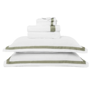 Jogo de Cama Queen 100% Algodão 300 Fios Jacarandá Branco/Verde