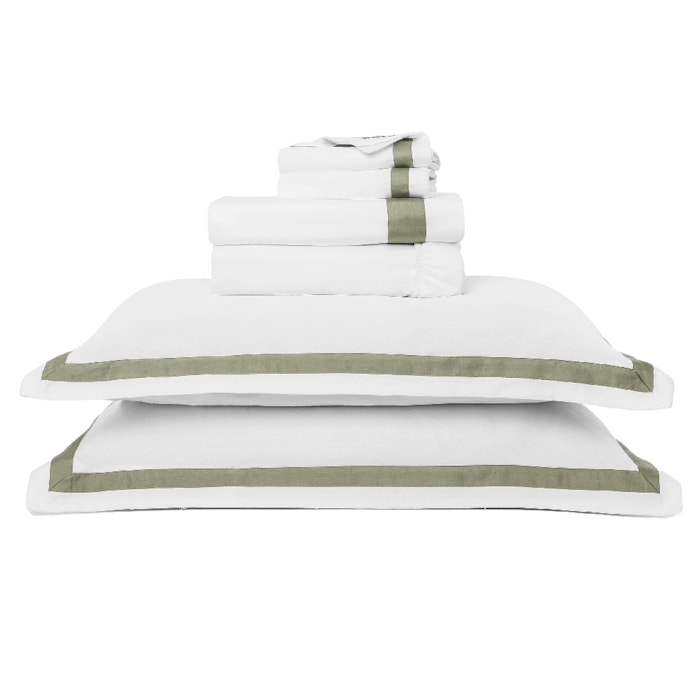 Jogo de Cama Queen 100% Algodão 300 Fios Jacarandá Branco/Verde - Madel Home