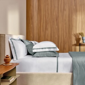 Jogo de Cama Queen 100% Algodão Egípcio 300 Fios Branco/Azul Vercelli Trussardi