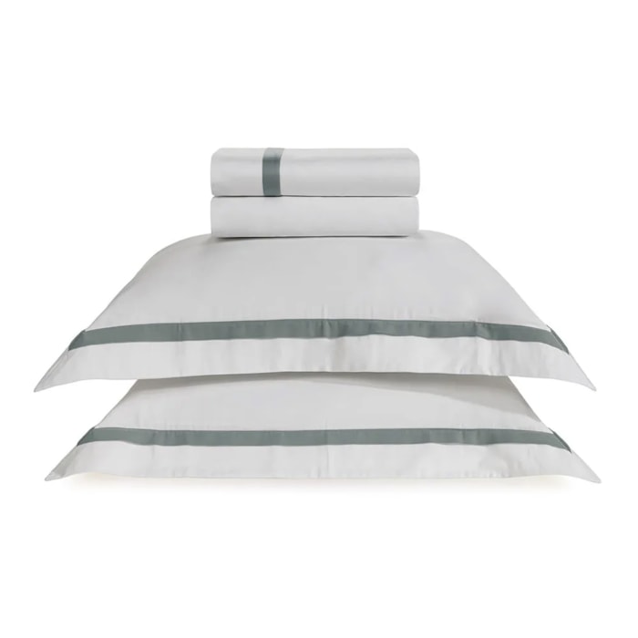 Jogo de Cama Queen 100% Algodão Egípcio 300 Fios Branco/Azul Vercelli Trussardi - Madel Home