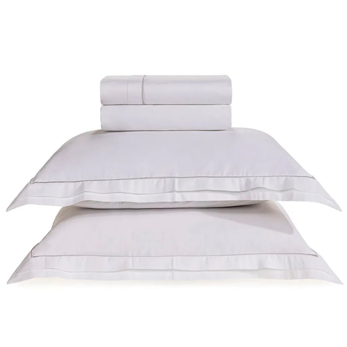 Jogo de Cama Queen 100% Algodão Egípcio 300 Fios Branco Doppio Trussardi - Madel Home