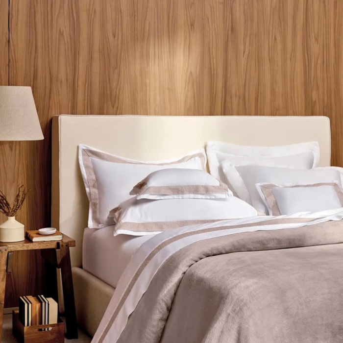 Jogo de Cama Queen 100% Algodão Egípcio 300 Fios Branco/Legno Porto Trussardi - Madel Home