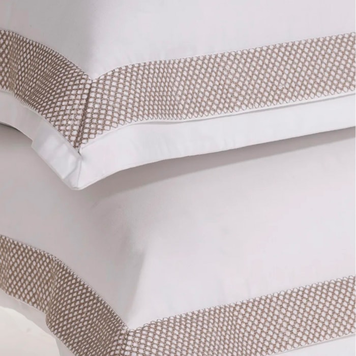 Jogo de Cama Queen 100% Algodão Egípcio 300 Fios Branco/Legno Porto Trussardi - Madel Home