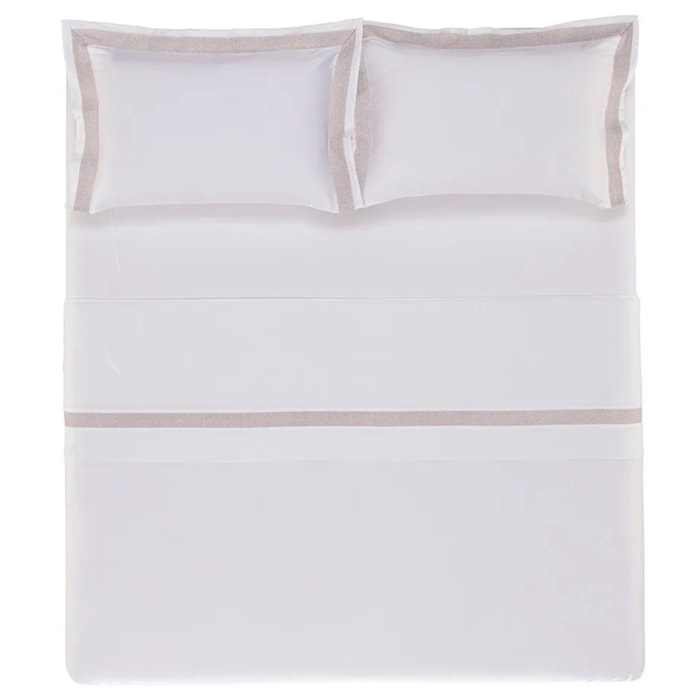 Jogo de Cama Queen 100% Algodão Egípcio 300 Fios Branco/Legno Porto Trussardi - Madel Home