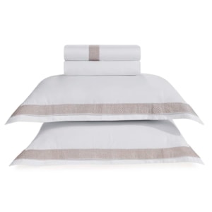 Jogo de Cama Queen 100% Algodão Egípcio 300 Fios Branco/Legno Porto Trussardi