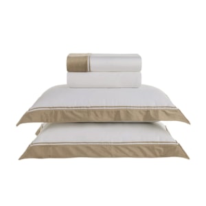 Jogo de Cama Queen 100% Algodão Egípcio 300 Fios Branco/Nocciola Valestro Trussardi