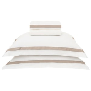 Jogo de Cama Queen 100% Algodão Egípcio 300 Fios Branco/Nocciola Vercelli Trussardi