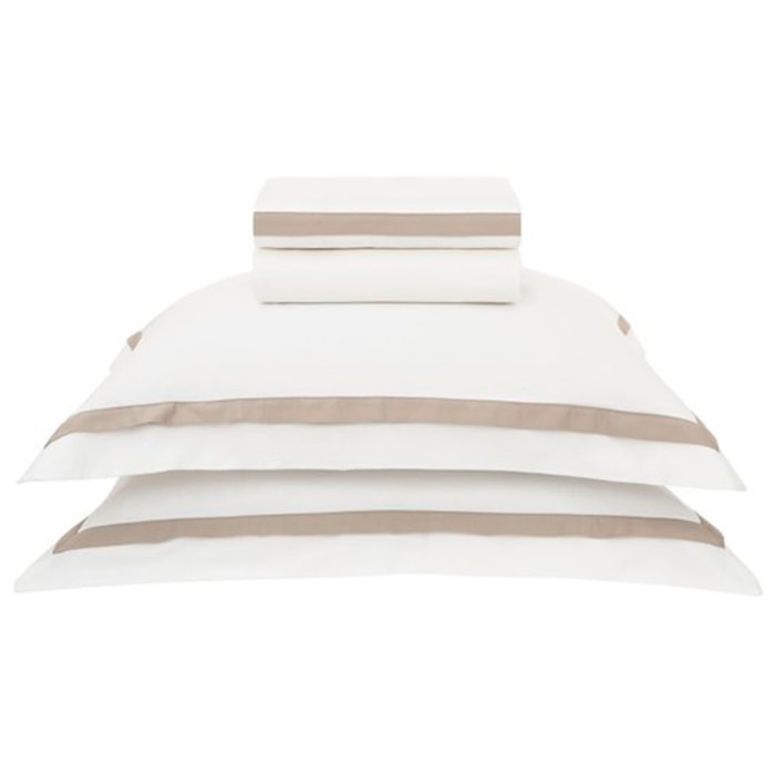 Jogo de Cama Queen 100% Algodão Egípcio 300 Fios Branco/Nocciola Vercelli Trussardi - Madel Home