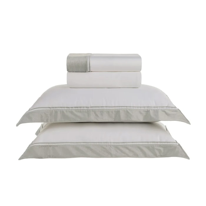Jogo de Cama Queen 100% Algodão Egípcio 300 Fios Branco/Platino Valestro Trussardi - Madel Home