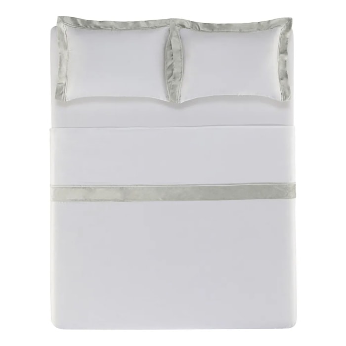 Jogo de Cama Queen 100% Algodão Egípcio 300 Fios Branco/Platino Valestro Trussardi - Madel Home