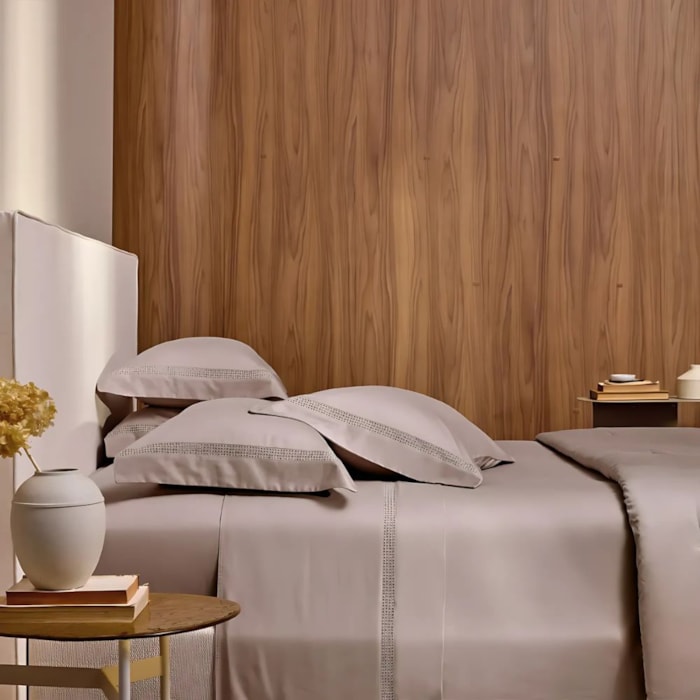 Jogo de Cama Queen 100% Algodão Egípcio 300 Fios Nocciola/Legno Marconi Trussardi - Madel Home
