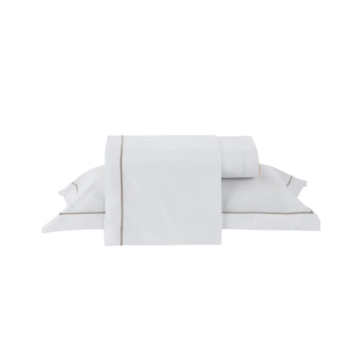 Jogo de Cama Solteiro 100% Algodão 200 Fios Branco/Fend Festone Kacyumara - Madel Home