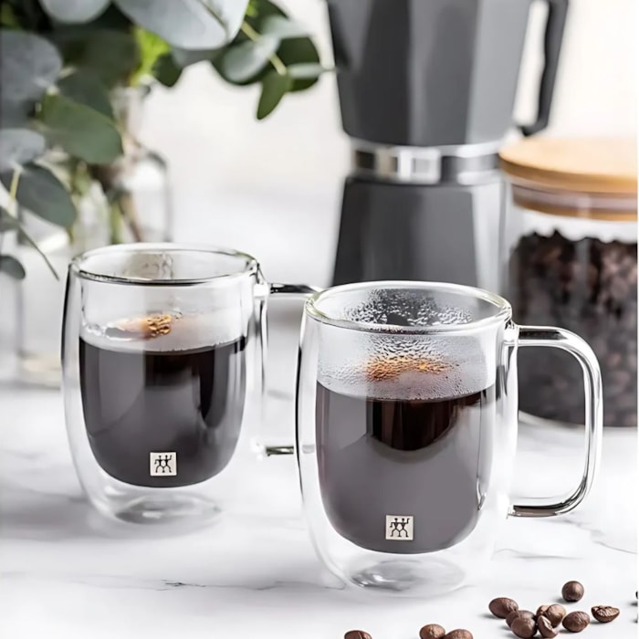 Jogo de Canecas Vidro Parede Dupla Espresso Sorrento Zwilling 134ml - 2 Peças - Madel Home