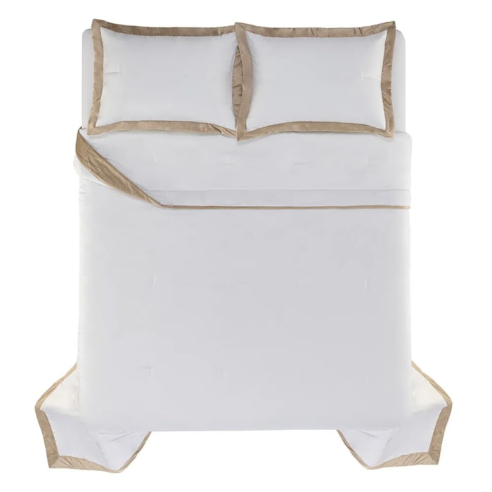 Jogo de Colcha King 100% Algodão Egípcio 300 Fios Branco/Nocciola Valestro Trussardi - Madel Home
