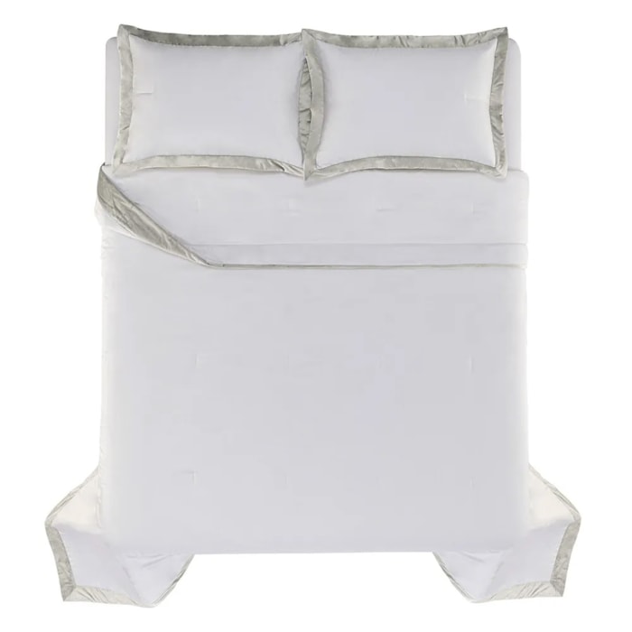 Jogo de Colcha King 100% Algodão Egípcio 300 Fios Branco/Platino Valestro Trussardi - Madel Home