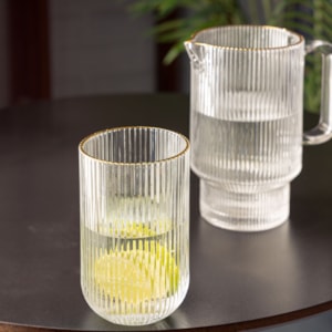 Jogo de Copos Altos de Vidro com Fio de Ouro Lines Wolff 450ml - 2 peças 