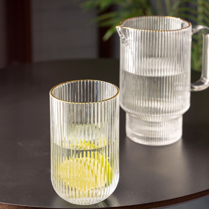 Jogo de Copos Altos de Vidro com Fio de Ouro Lines Wolff 450ml - 2 peças - Madel Home