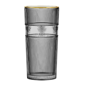 Jogo de Copos Altos Libélula Vidro Borda Dourada Cinza L'Hermitage 350ml  - 6 Peças