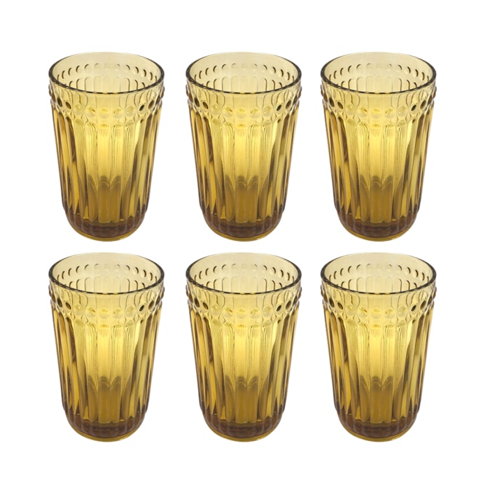 Jogo de Copos de Vidro Âmbar 370ml - 6 Peças - Madel Home