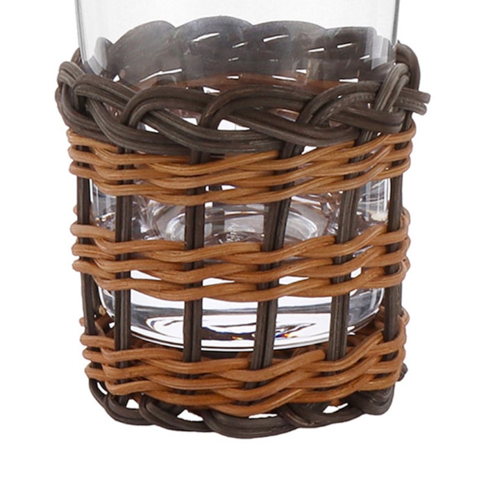 Jogo de Copos de Vidro e Rattan Tulum Marrom - 6 Peças - Madel Home