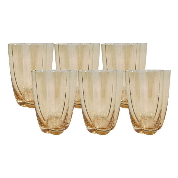 Jogo de Copos de Vidro Florença Âmbar 415mL - 6 Peças - Madel Home