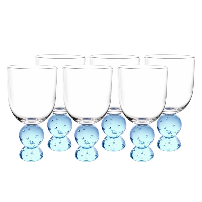Jogo de Copos Esferas Transparentes com Azul 400ml - 6 Peças - Madel Home