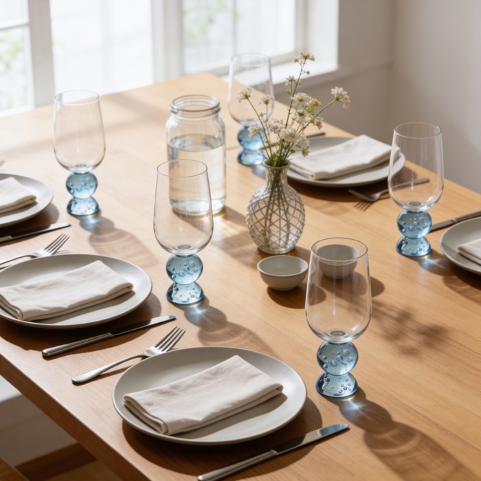 Jogo de Copos Esferas Transparentes com Azul 500ml - 6 Peças - Madel Home