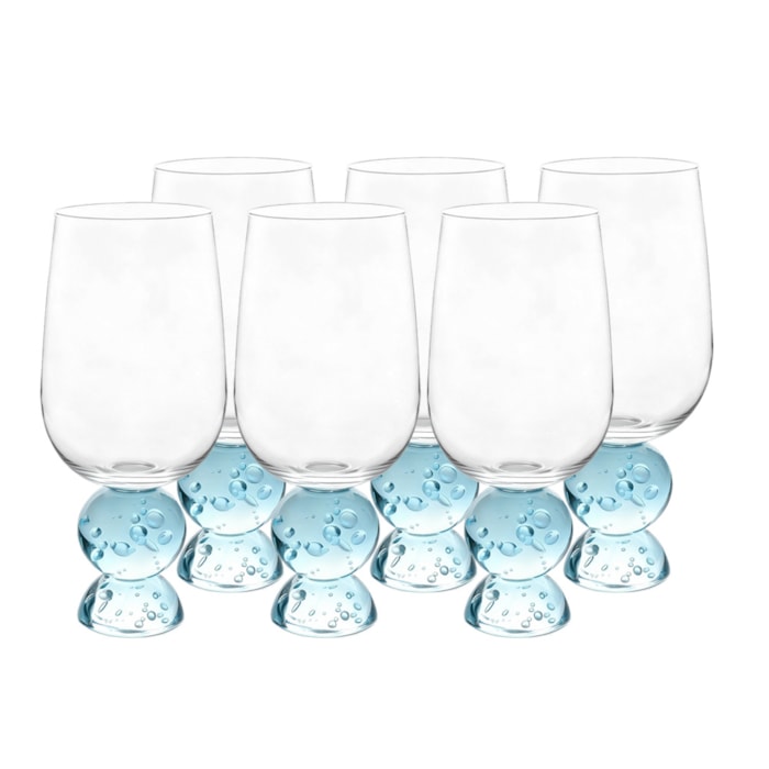 Jogo de Copos Esferas Transparentes com Azul 500ml - 6 Peças - Madel Home