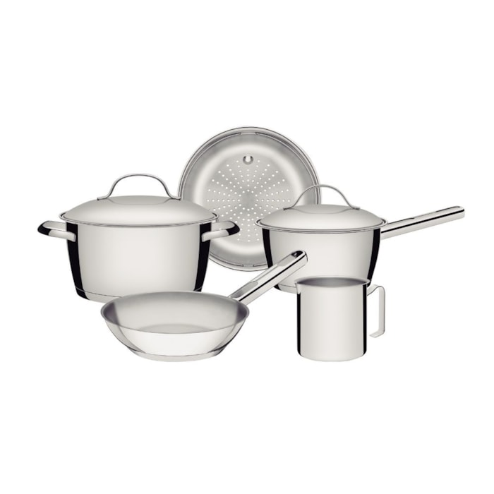 Jogo de Panelas em Aço Inox Allegra Fundo Triplo Tramontina - 5 Peças - Madel Home