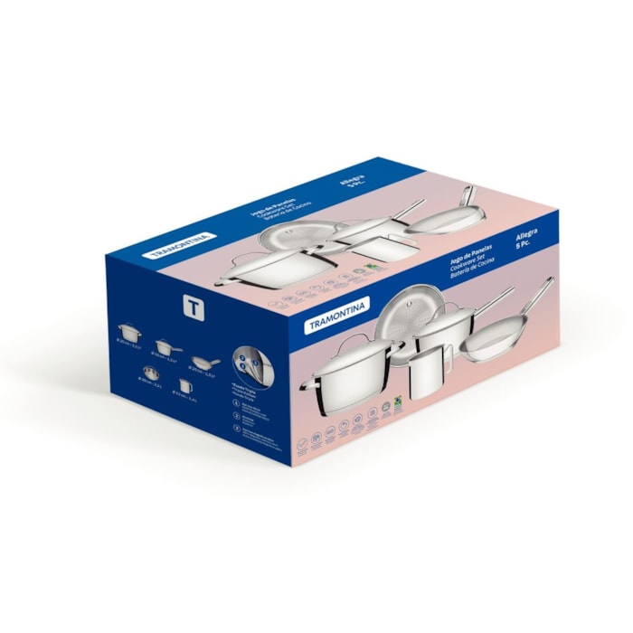 Jogo de Panelas em Aço Inox Allegra Fundo Triplo Tramontina - 5 Peças - Madel Home