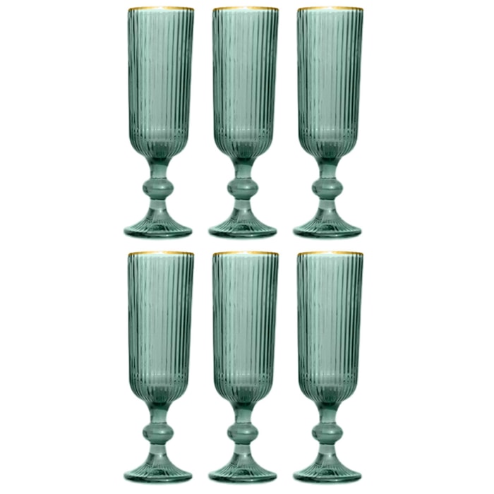 Jogo de Taças Champanhe Cameratta Cristal Borda L'Hermitage Verde 160ml - 6 Peças - Madel Home
